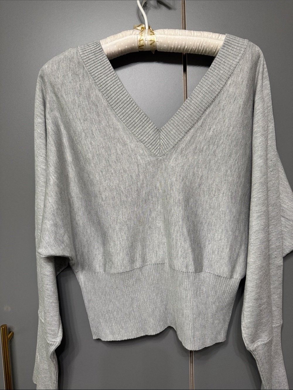 Pink Rose Light Gray V-Neck Sweater